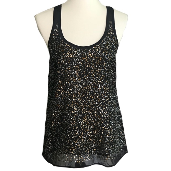Halogen NWOT Black Sleeveless Sequin Chiffon Top - Picture 1 of 8
